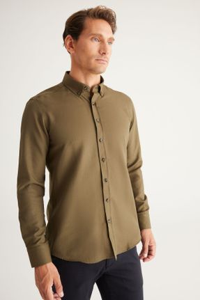 پیراهن خاکی مردانه پنبه - پلی استر یقه پیراهنی رگولار کد 63006375