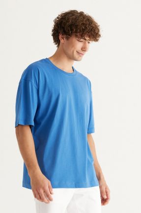 تی شرت آبی مردانه اورسایز یقه گرد تکی بیسیک کد 121272479