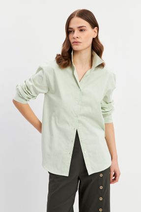 پیراهن سبز زنانه رگولار پنبه - پلی استر کد 820151271