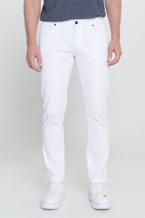 شلوار جین سفید مردانه پاچه لوله ای اسلیم کد 735020370