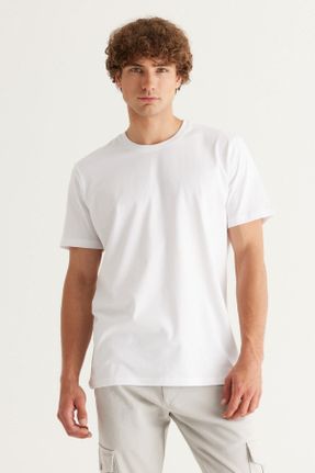 تی شرت سفید مردانه یقه گرد پنبه (نخی) رگولار تکی کد 280717982