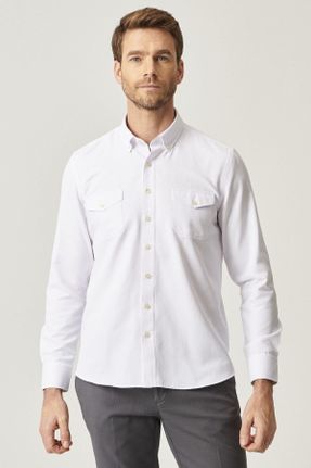 پیراهن سفید مردانه رگولار یقه پیراهنی پلی استر کد 68897665