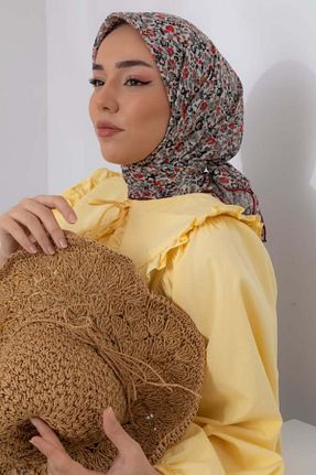 روسری زرشکی پنبه (نخی) 90 x 90 طرح گلدار کد 839464123