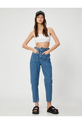 شلوار جین آبی زنانه پاچه تنگ فاق بلند کاپری کد 660023432