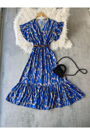 لباس آبی زنانه بافتنی بافت آستین-کوتاه کد 837744205