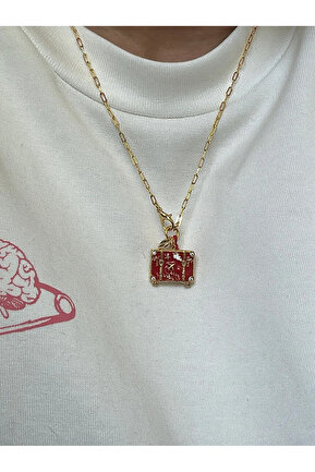 گردنبند جواهر قرمز زنانه برنجی TOMERV ATELIER - کد 839518681