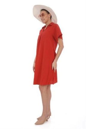 لباس قرمز زنانه بافتنی کتان اورسایز آستین-بلند کد 818946188