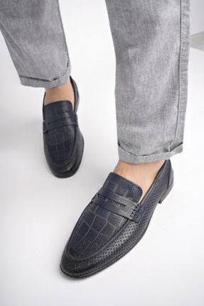 کفش کلاسیک سرمه ای مردانه چرم طبیعی پاشنه کوتاه ( 4 - 1 cm ) پاشنه ساده کد 825490337