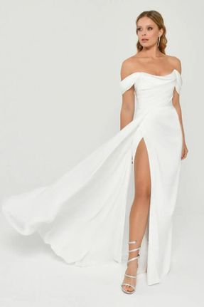 لباس مجلسی سفید زنانه بافت آستین استاندارد رگولار آستر دار کد 750794474