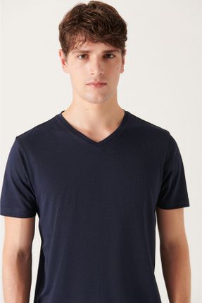 تی شرت سرمه ای مردانه اسلیم فیت یقه هفت مودال تکی کد 275515167