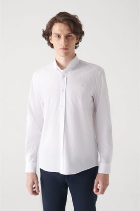 پیراهن سفید مردانه یقه پیراهنی پنبه - پلی استر کد 349764608