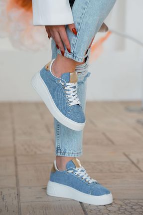 کفش اسنیکر آبی زنانه بند دار پارچه ای کد 821701252