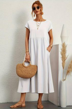 لباس سفید زنانه بافتنی پلی استر رگولار آستین-کوتاه بیسیک کد 834011608