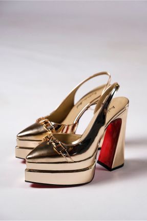 کفش مجلسی طلائی زنانه پاشنه بلند ( +10 cm) پاشنه پلت فرم چرم مصنوعی کد 676715510