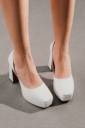 کفش پاشنه بلند کلاسیک سفید زنانه چرم مصنوعی پاشنه پلت فرم پاشنه بلند ( +10 cm) کد 825670195