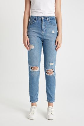 شلوار جین آبی زنانه فاق بلند استاندارد کد 837918556