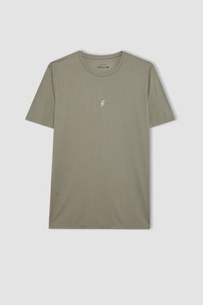تی شرت خاکی مردانه رگولار یقه گرد تکی بیسیک کد 808484299
