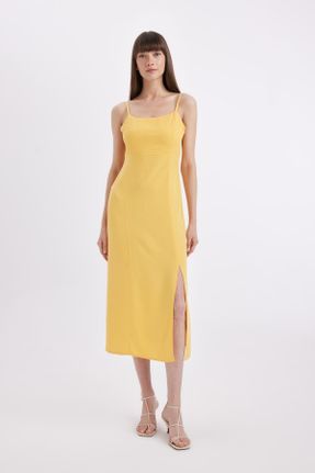 لباس زرد زنانه بافتنی رگولار بند دار کد 838592994