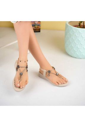 صندل بژ زنانه پاشنه کوتاه ( 4 - 1 cm ) چرم مصنوعی پاشنه ساده کد 816554427