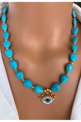 گردنبند جواهر آبی زنانه سنگی کد 759091112