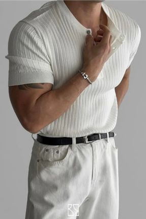 تی شرت سفید مردانه اسلیم فیت یقه قاضی پنبه (نخی) تکی بیسیک کد 839649832