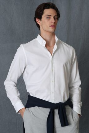 پیراهن سفید مردانه اسلیم فیت یقه پیراهنی کد 679410178