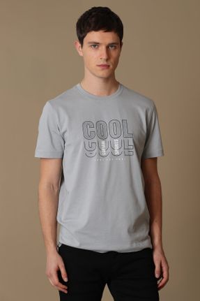 تی شرت طوسی مردانه رگولار یقه گرد تکی کد 670306697