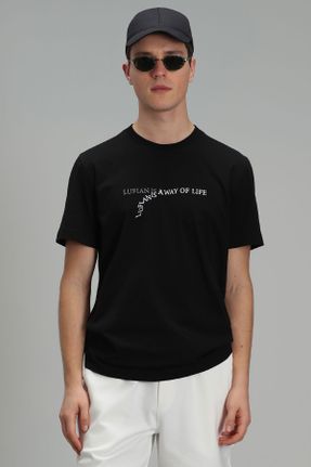 تی شرت مشکی مردانه رگولار یقه گرد تکی کد 711471702