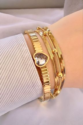 دستبند استیل طلائی زنانه فولاد ( استیل ) کد 828489133