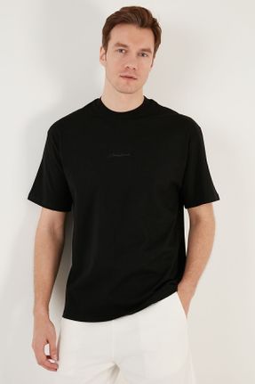تی شرت مشکی مردانه ریلکس یقه خدمه تکی بیسیک کد 803374862