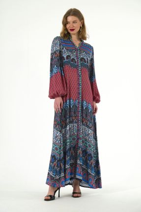 لباس آبی زنانه پنبه (نخی) اورسایز آستین-بلند بیسیک کد 816200157