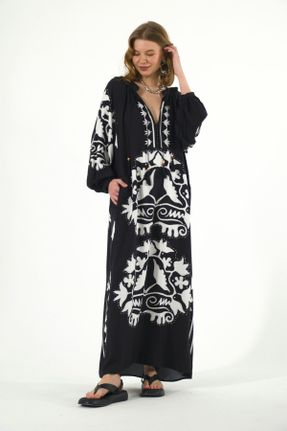 لباس مشکی زنانه بافتنی پنبه (نخی) اورسایز آستین-بلند کد 816185840
