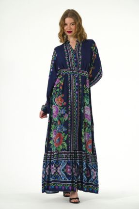 لباس سرمه ای زنانه پنبه (نخی) اورسایز آستین-بلند بیسیک کد 816191904