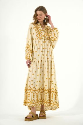 لباس طلائی زنانه پنبه (نخی) اورسایز آستین-بلند بیسیک کد 816200261