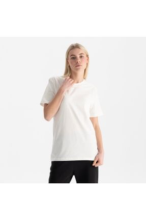 تی شرت سفید زنانه ریلکس یقه گرد کد 827015483