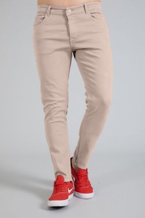 شلوار جین بژ مردانه پاچه تنگ پنبه (نخی) ساده بلند کد 315059056