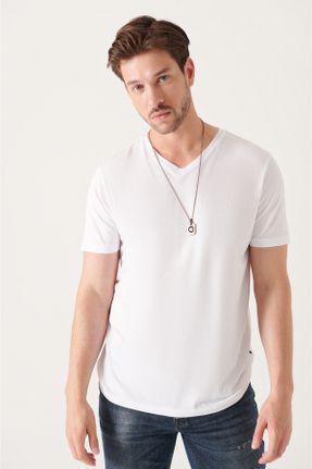 تی شرت سفید مردانه اسلیم فیت یقه هفت مودال تکی کد 267979200