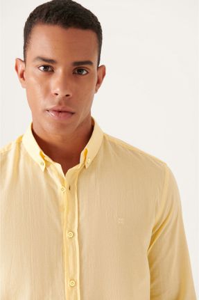 پیراهن زرد مردانه یقه دکمه دار رگولار کد 247791306
