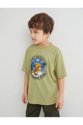 تی شرت خاکی بچه گانه اورسایز یقه گرد پنبه (نخی) تکی کد 789732479