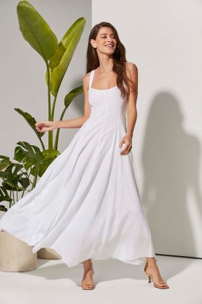 لباس سفید زنانه بافتنی رگولار بند دار کد 332030239