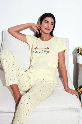 ست لباس راحتی زرد زنانه مخلوط پلی استر طرح دار کد 813894414