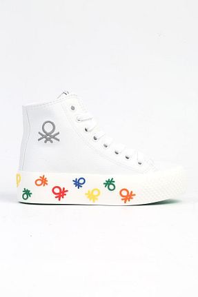 کفش اسنیکر سفید زنانه بند دار Benetton - کد 775443059