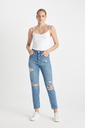 شلوار جین آبی زنانه فاق بلند استاندارد کد 837918556