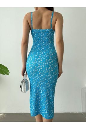 لباس آبی زنانه بافتنی لیکرا آستین-بلند بیسیک کد 713338161