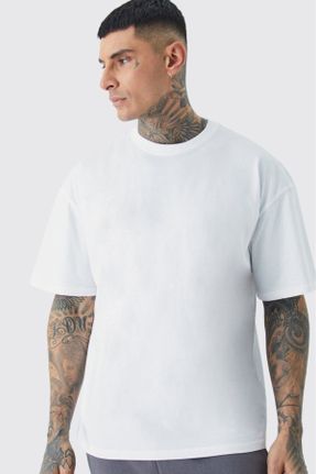 تی شرت سفید زنانه اورسایز یقه گرد پنبه (نخی) تکی بیسیک کد 756032327