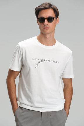 تی شرت سفید مردانه رگولار یقه گرد تکی کد 683147166