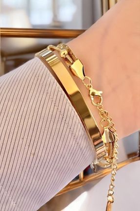 دستبند استیل طلائی زنانه فولاد ( استیل ) کد 828489133