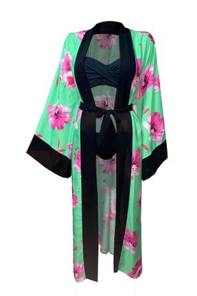 کیمونو سبز زنانه پنبه - پلی استر بافتنی طرح گلدار بلند کد 314171053