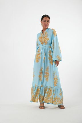 لباس آبی زنانه بافتنی پنبه (نخی) اورسایز آستین-بلند کد 838236403