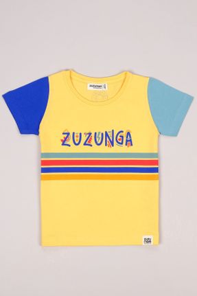 تی شرت زرد بچه گانه رگولار یقه گرد طراحی کد 243942578